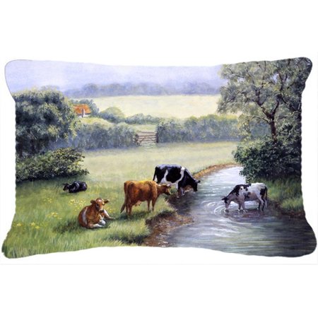 MICASA Cows Drinking at the Creek Bank Fabric Decorative Pillow MI889352